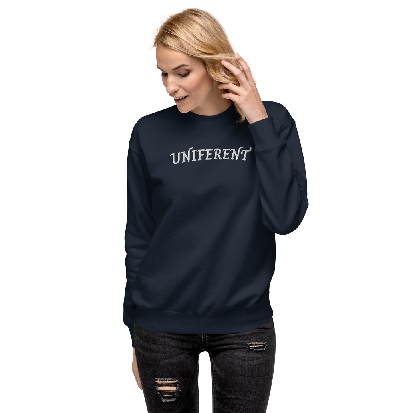 UNIFERENT EMB FULL Centre Curved Logo Dark Unisex Premium Sweatshirt (134)