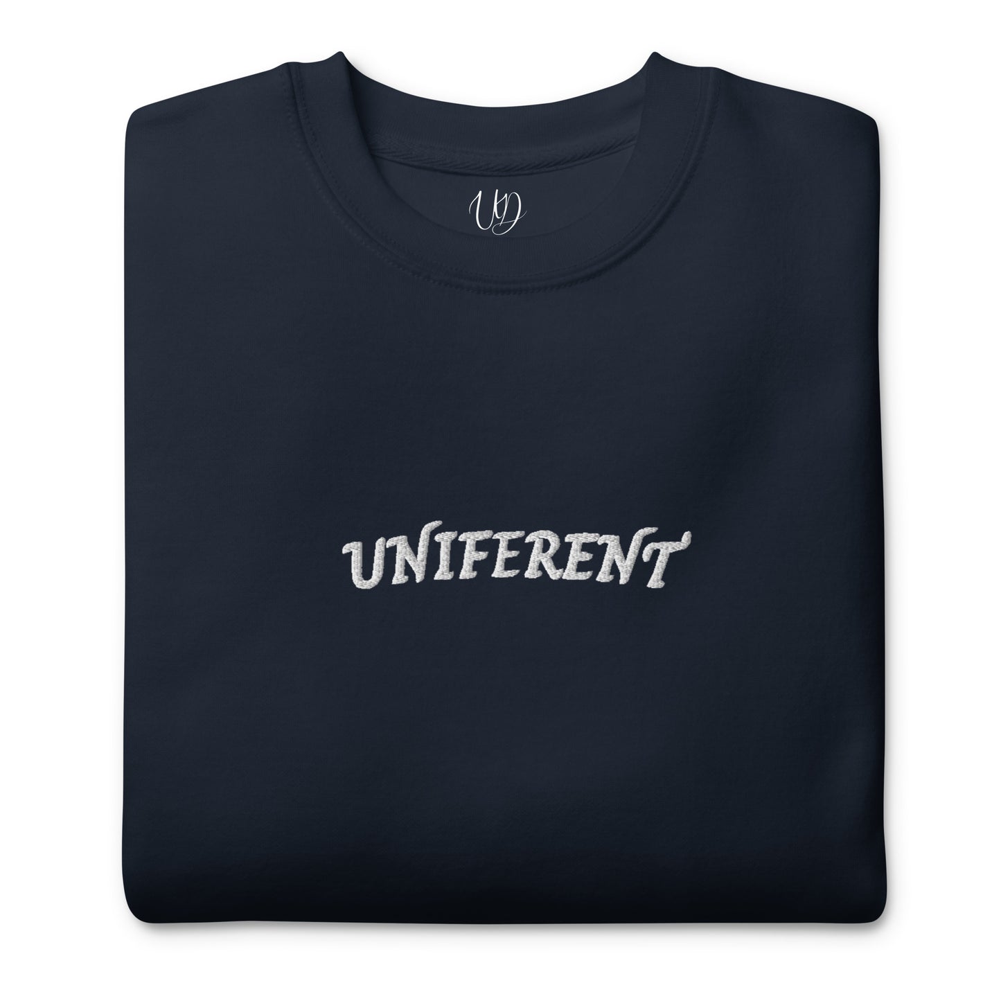 UNIFERENT EMB FULL Centre Small Logo Curved Dark Unisex Premium Sweatshirt (136)