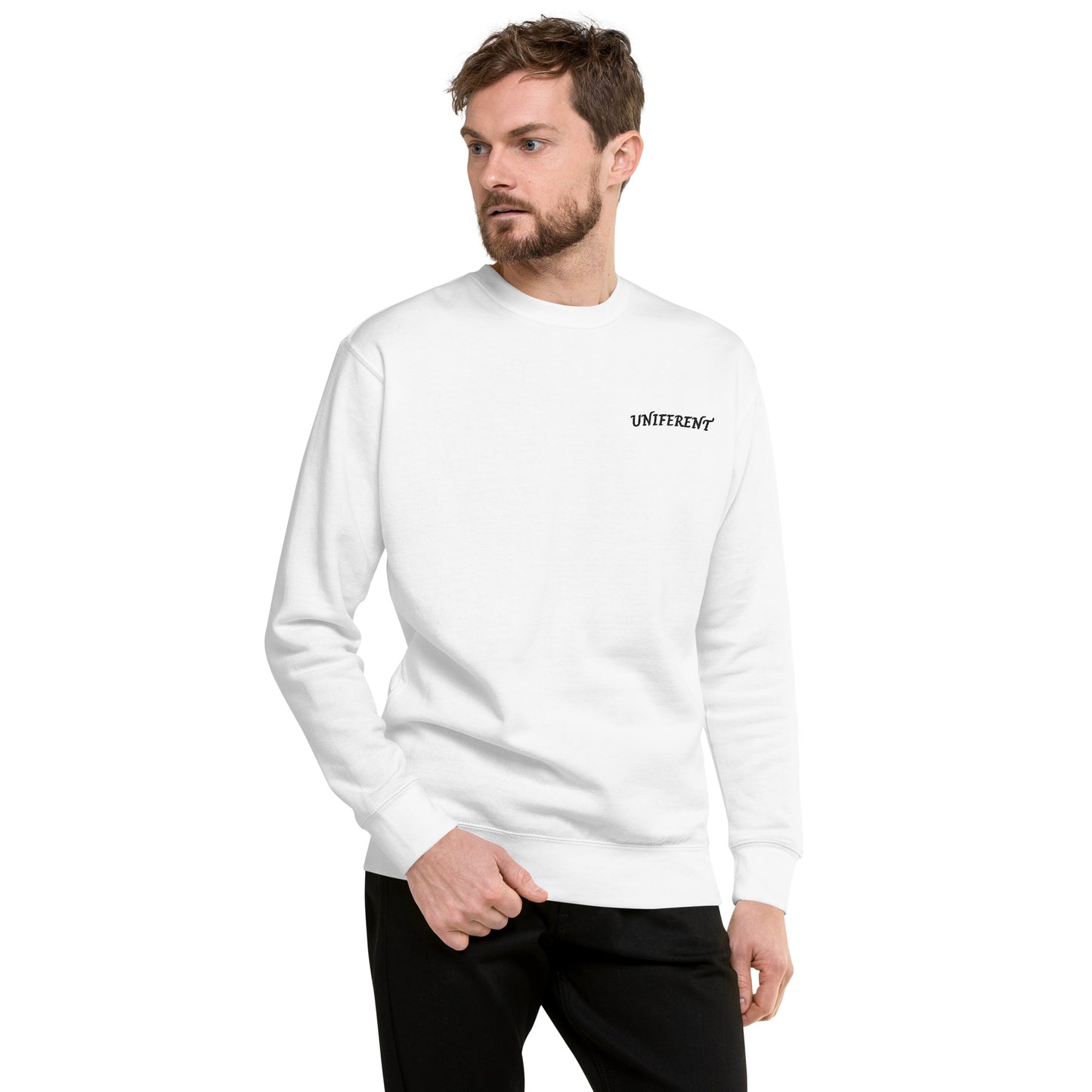 UNIFERENT EMB FULL Left Logo Curved Light Unisex Premium Sweatshirt (129)
