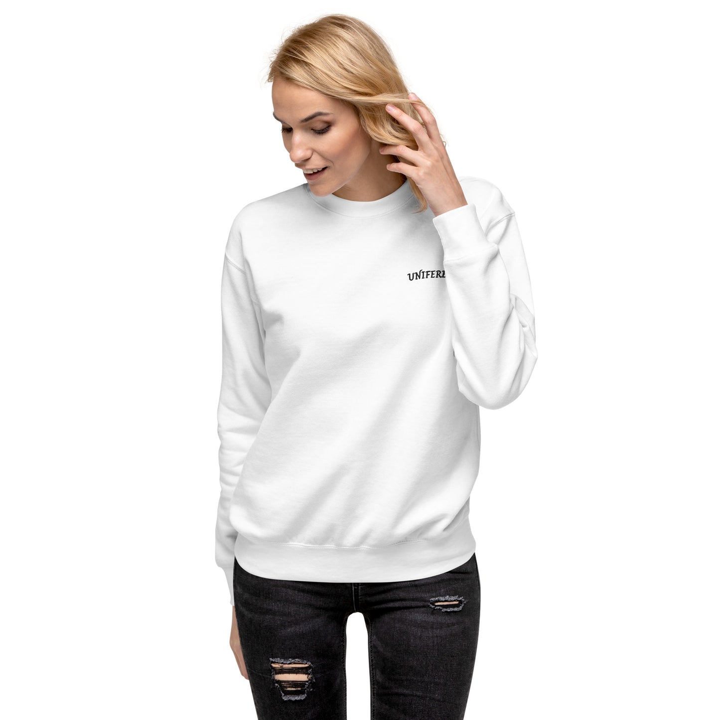 UNIFERENT EMB FULL Left Logo Curved Light Unisex Premium Sweatshirt (129)