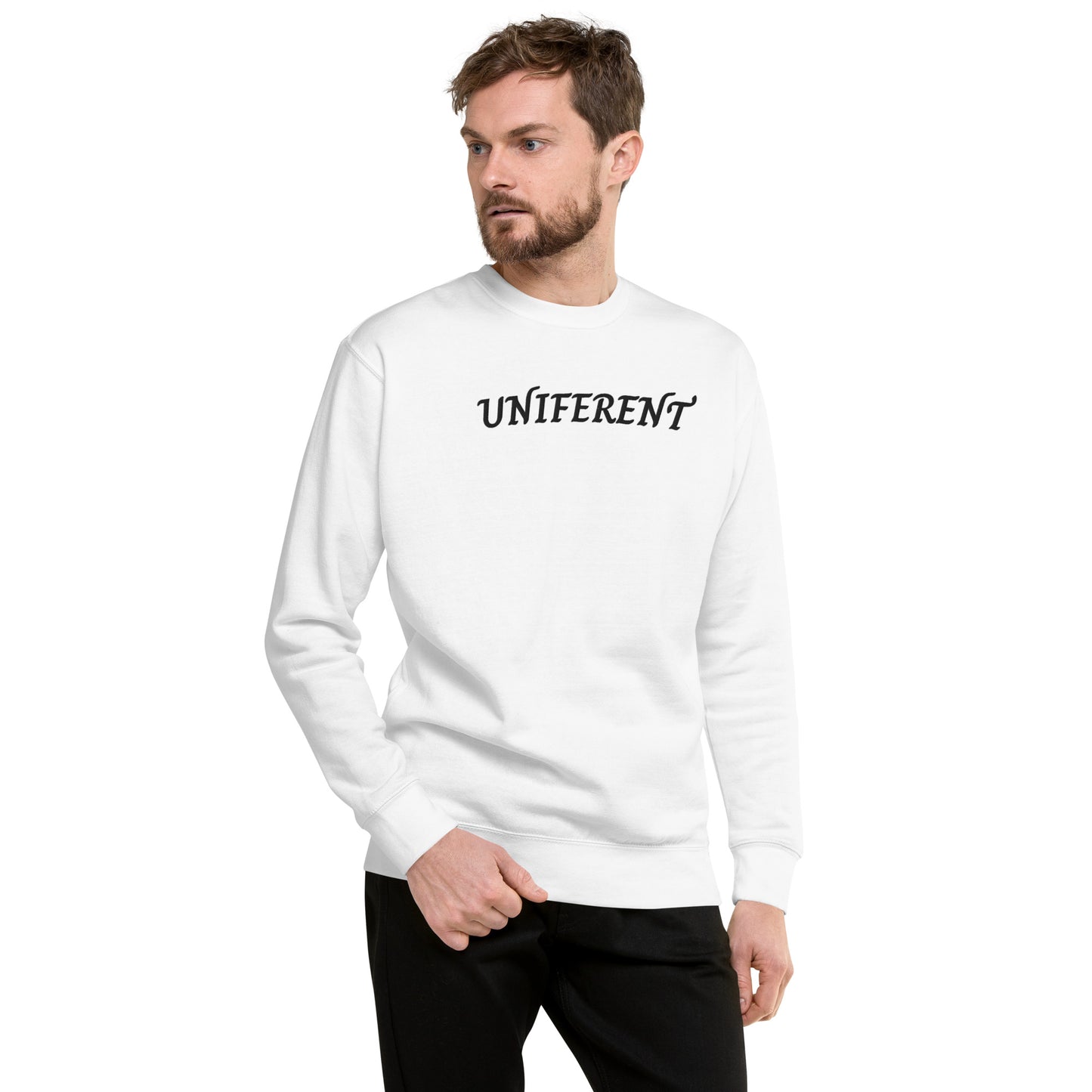 UNIFERENT EMB FULL Centre Curved Logo Light Unisex Premium Sweatshirt (133)