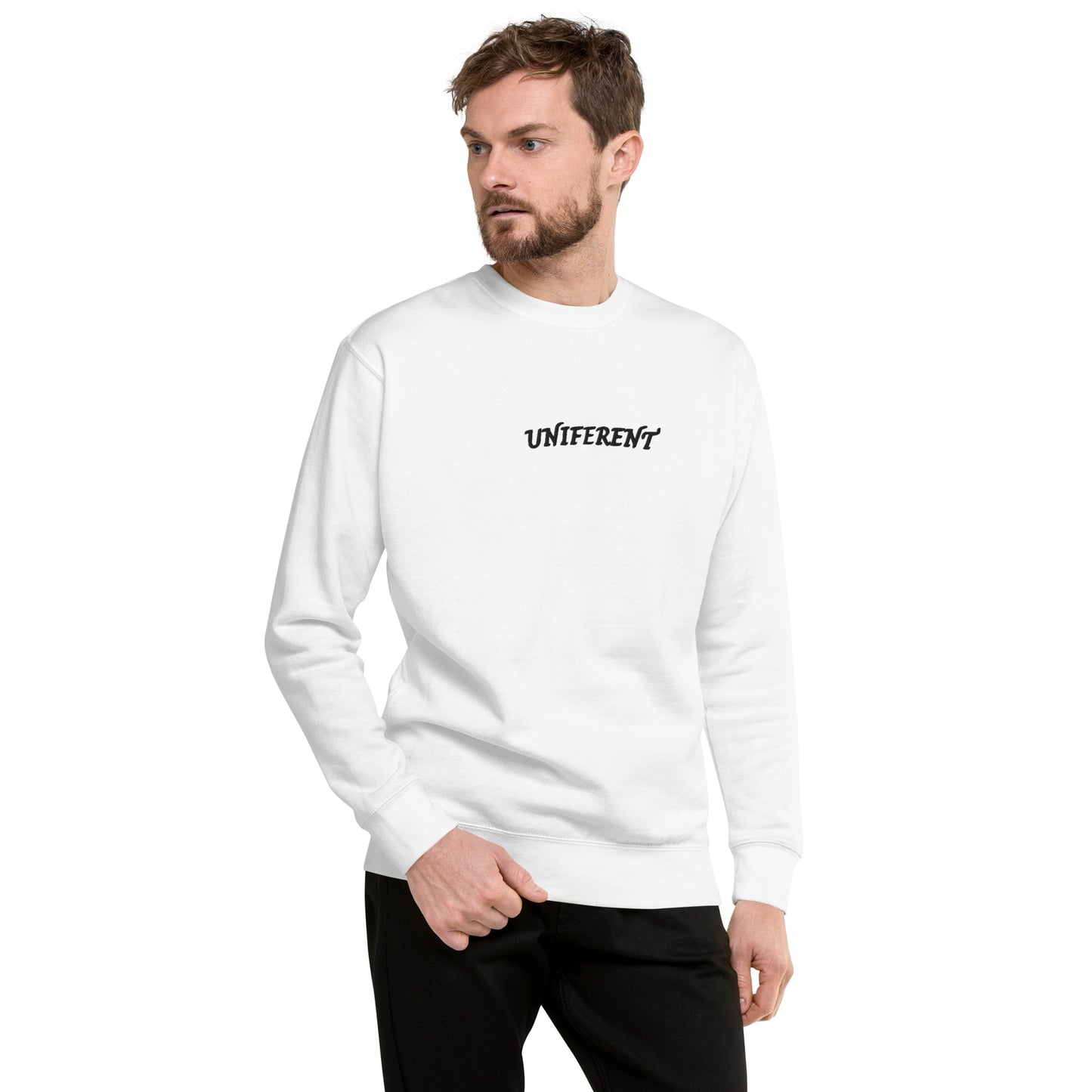 UNIFERENT EMB FULL Centre Small Logo Curved Light Unisex Premium Sweatshirt (135)