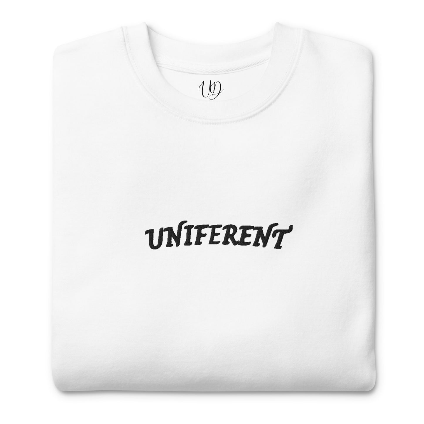 UNIFERENT EMB FULL Centre Small Logo Curved Light Unisex Premium Sweatshirt (135)